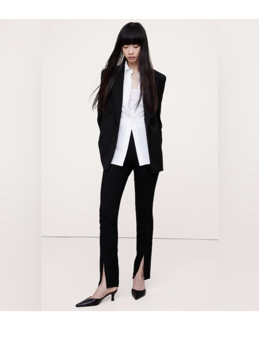 Banana Republic Black Straight-Leg Pants with Front Slits